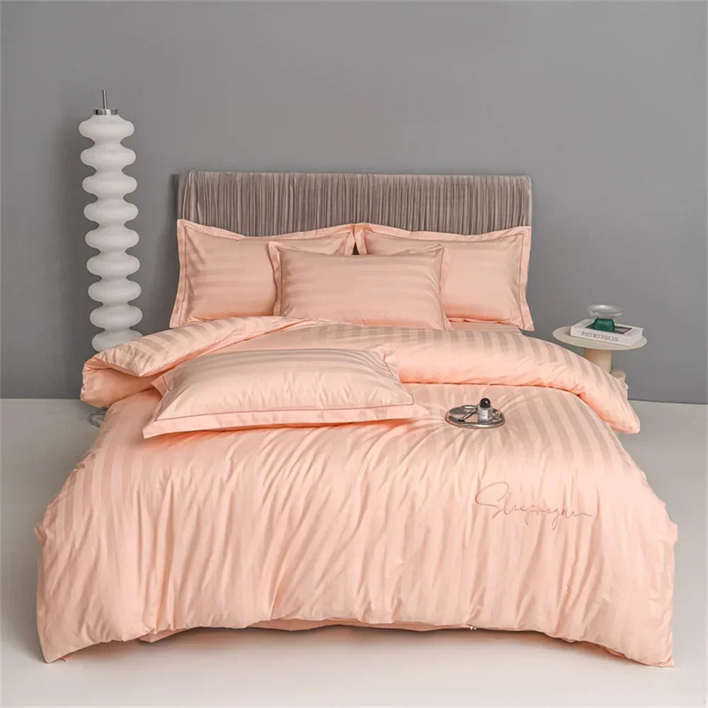 Nordic Sliver Grey Stripes 100% Egyptian Cotton Jacquard Bedlinens Queen King Size Set Fitted Sheet Duvet Cover Bedding