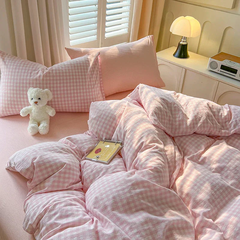 4 New Lattice Duvet Cover Set with Sheet Pillowcases No Filling Warm Bed Linen Twin Full Queen Size Grid Home Bedding Set