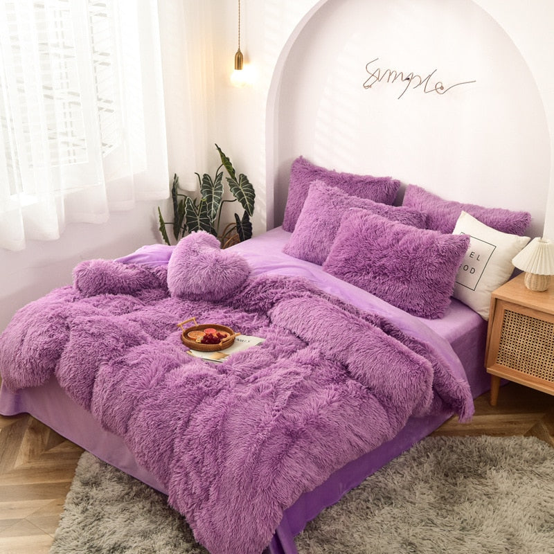 Bedding Set Luxury Winter Warm Thicken Mink Fleece Duvet Cover Bed Sheet and Pillowcases Quilt Cover Queen King Size 150x200cm
