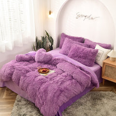 Bedding Set Luxury Winter Warm Thicken Mink Fleece Duvet Cover Bed Sheet and Pillowcases Quilt Cover Queen King Size 150x200cm