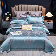 Luxury 4pcs European Jacquard Embroidery Pure Cotton Thickened Bedspread Wedding Room Bedding Quilt Cover Pillowcase