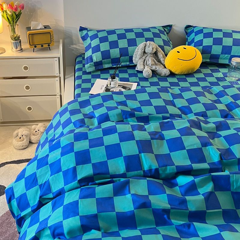 Checkerboard Bedding Set No Comforter Hot Sale Single Queen Size Flat Sheet Quilt Duvet Cover Pillowcase Polyester Bed Linens