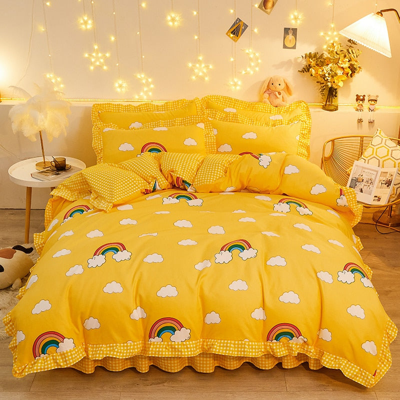 Duvet Cover kawaii Bedding Set Twin Size Flower Quilt Cover 150x200 High Quality Skin Friendly Fabric Bedding Cover