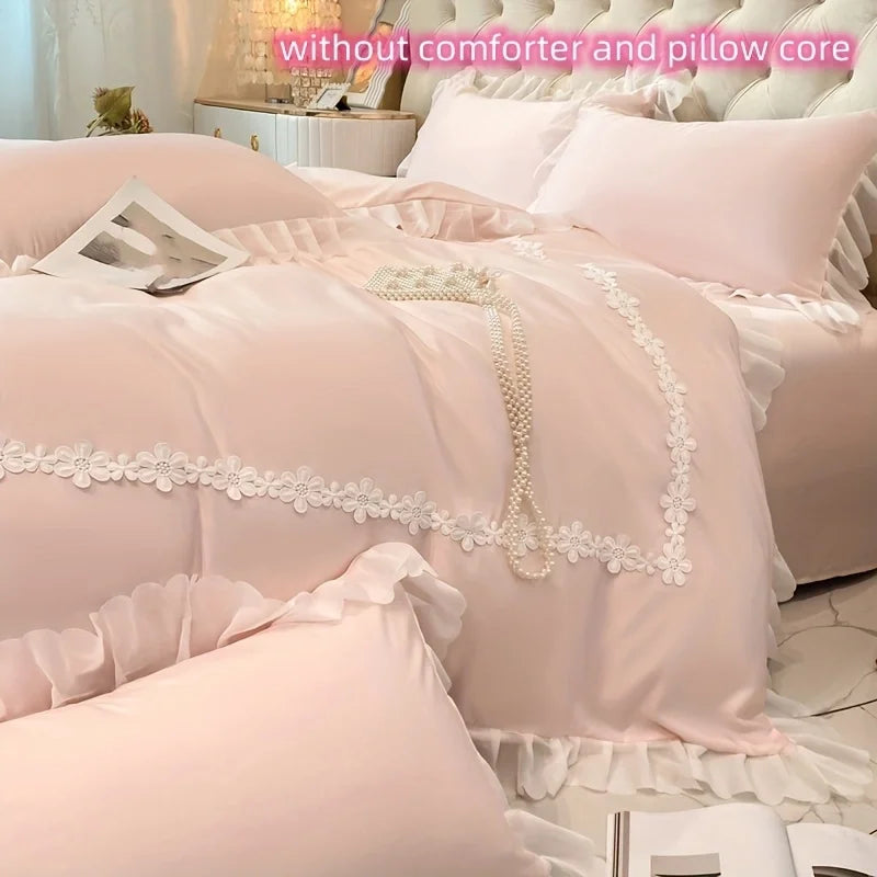 3pcs Lace Duvet Cover Set (1*Duvet Cover + 2*Pillowcase, Without Core),lace Bedding Set,for girls Bedroom gest room