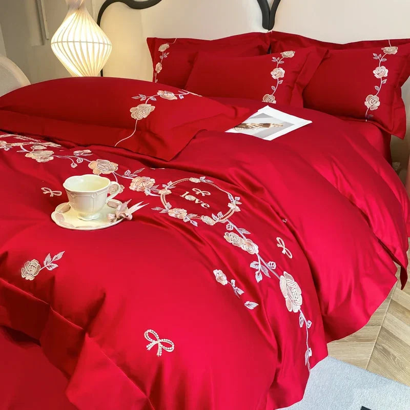 4pcs/set Grade Class A 200s Long-staple Pure Cotton High-grade 100% Cotton Embroidery Quilt Cover Pillowcases and Bedding Set