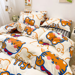 Cute Bear Bedding Set Girls Boys Kids Single Double Size Flat Sheet Duvet Cover Pillowcase Bed Linens White Blue Home Textile