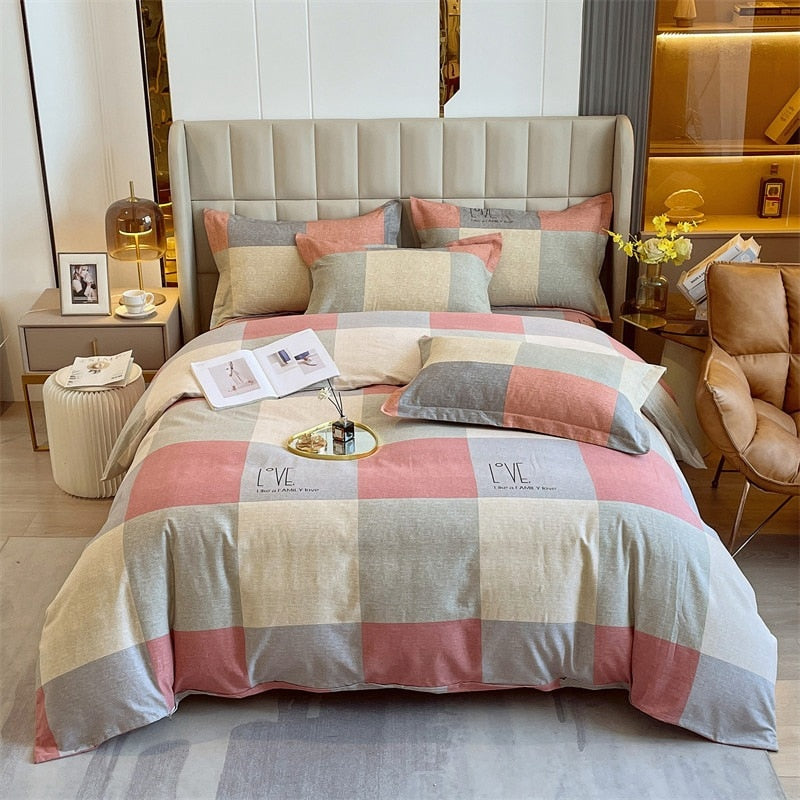 4pcs Autumn and Winter Thickening Soft Bedroom Bedding Set Home Textile Geometric Pattern Sheet Quilt Cover Pillowcase