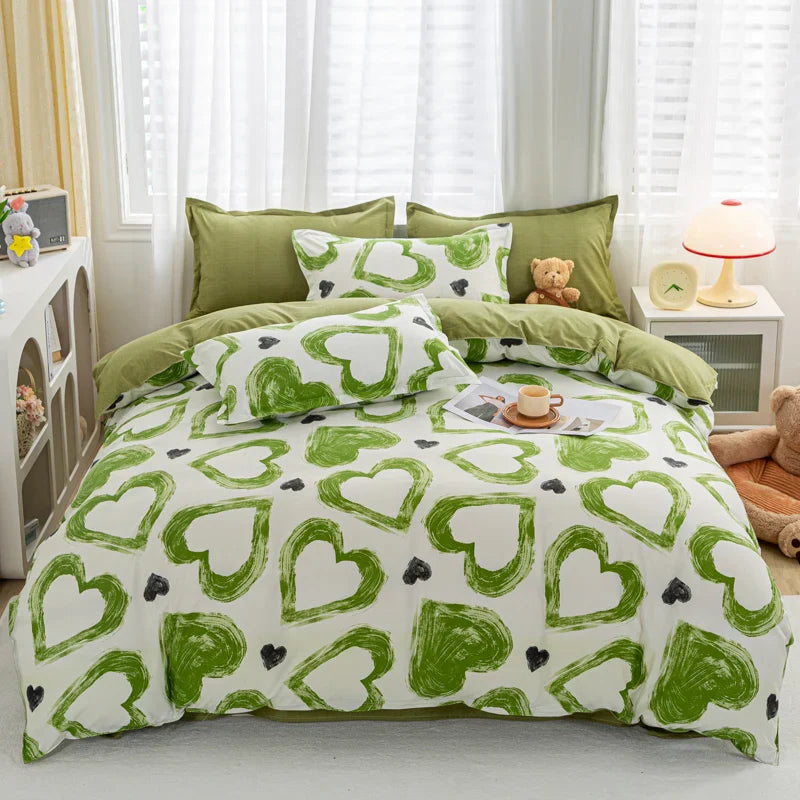 Cartoon Print Home Bedding Set Simple Fresh Comfortable Duvet Cover Set with Sheet Comforter Covers Pillowcases Bed Linen