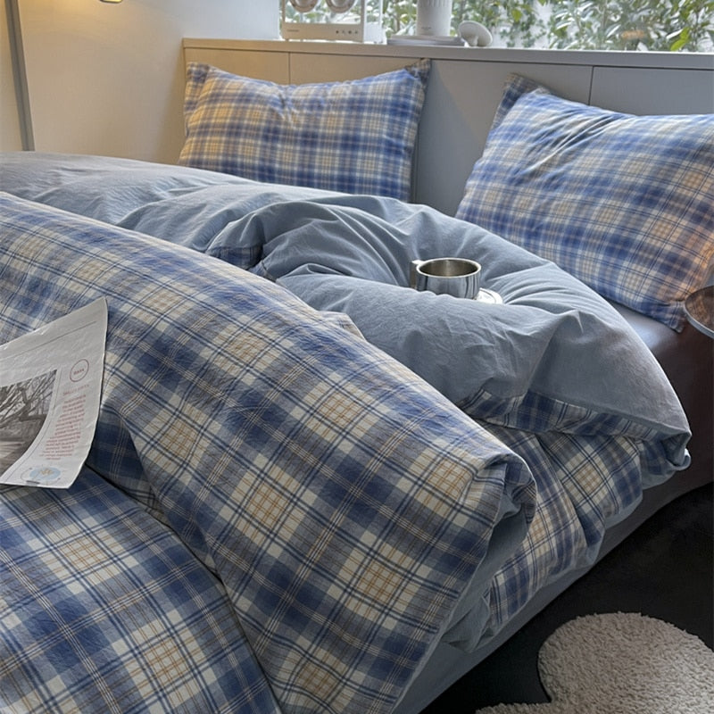 Bedding Set Washed Cotton Linen Duvet Cover Flat Sheet Pillowcase Soft Comfort Home Hotel