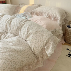 Cream Feng Shui Wash Cotton Lace Bed Set Four Piece Princess Style Retro Quilt Cover Bed Sheet Non All Cotton Bedding