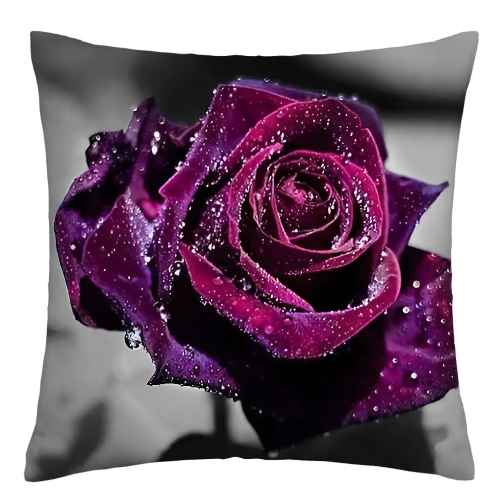 45x45cm Red Rose Flower Cushion Cover Home Wedding Decoration Sofa Bed Lumbar Pillowcase Polyester Red Rose Print Pillow Case
