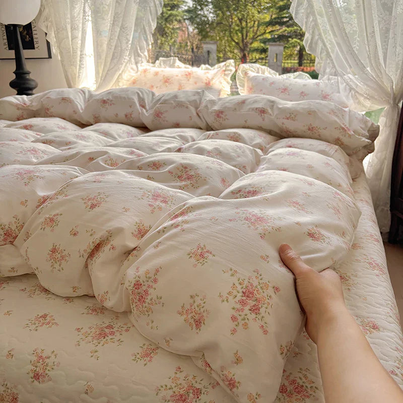 2025 new soft waxy waxy wash quilt cover Knitted double layer single bed sheet Little fresh polka dot bedding