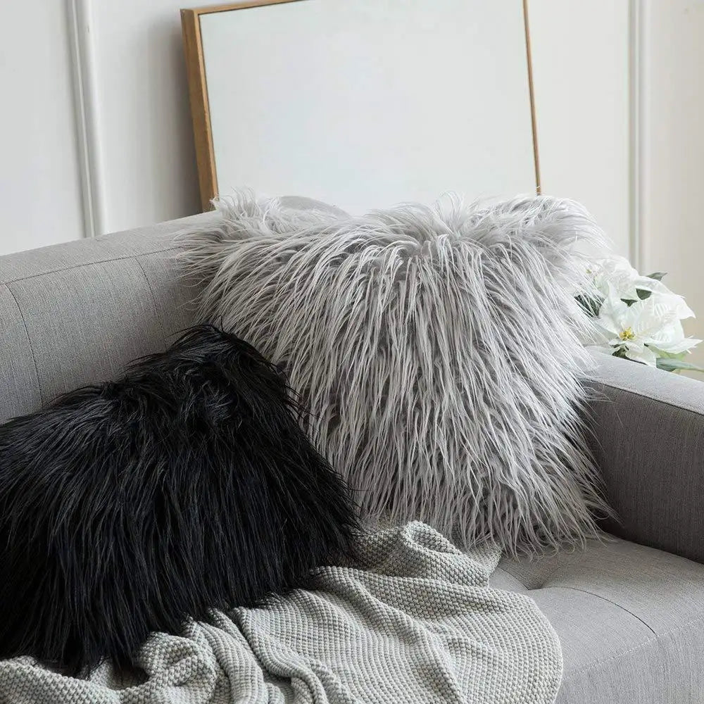 45cm Faux Sheep Fur Cushion Cover Washable Soft Square Pillowcase Furry Plain Fluffy Faux Fur