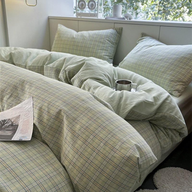 Bedding Set Washed Cotton Linen Duvet Cover Flat Sheet Pillowcase Soft Comfort Home Hotel
