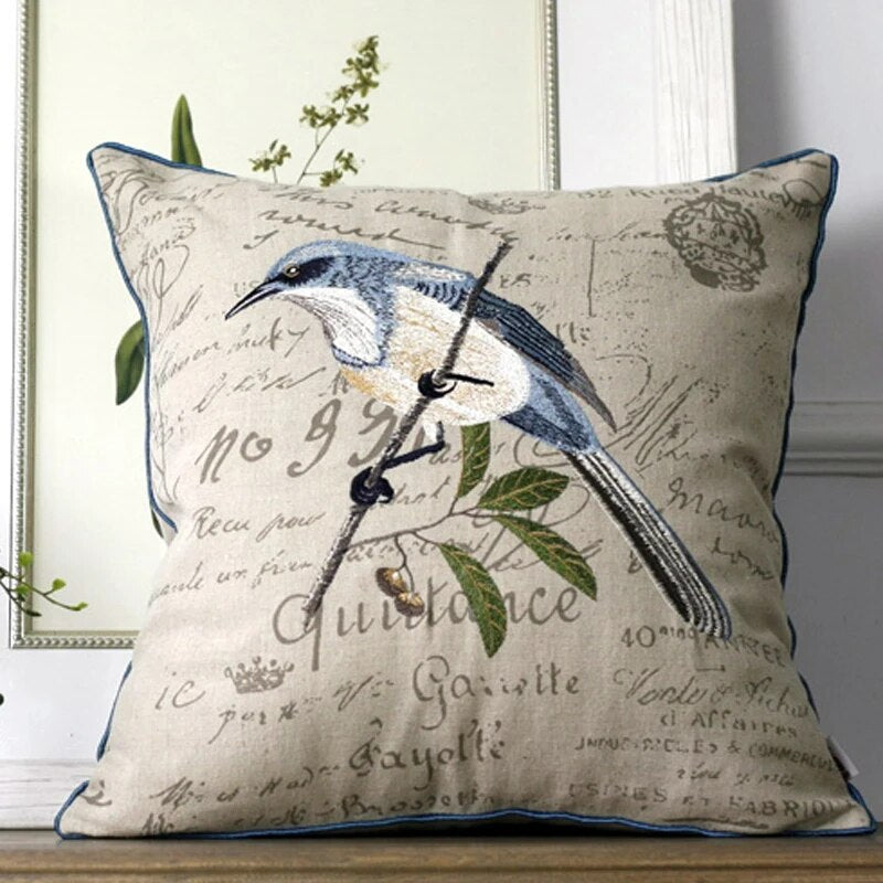 45x45cm Throw Pillows Cotton Linen Flower Embroidery Pillowcase Cover Sofa Car Cushion with Core Home Decor for Living Room