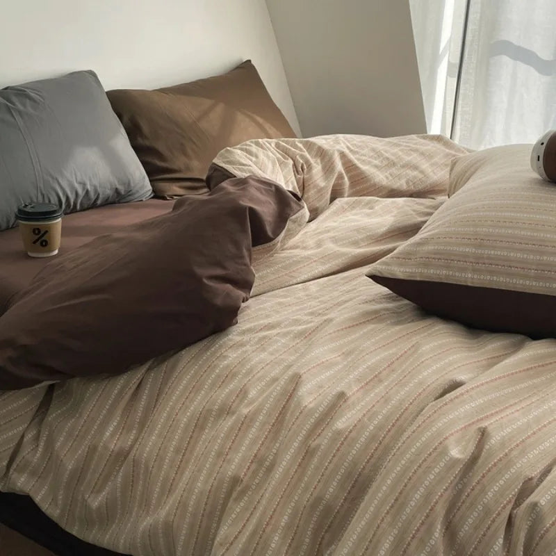 2025 new cotton-colored woven jacquard herringbone slanted bed sheet four-piece set - Maillard series washable fabric