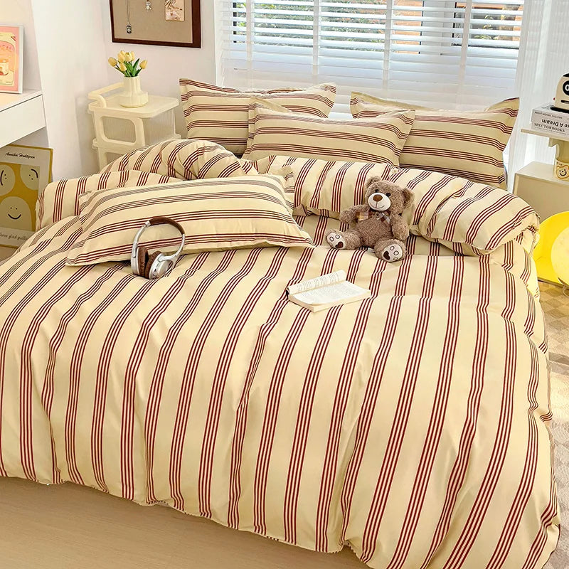 1pc Quilt Cover Stripe Style Duvet Cover Skin-friendly Bed Linen Girls Boys Room Bedding Covers (No Pillowcase)