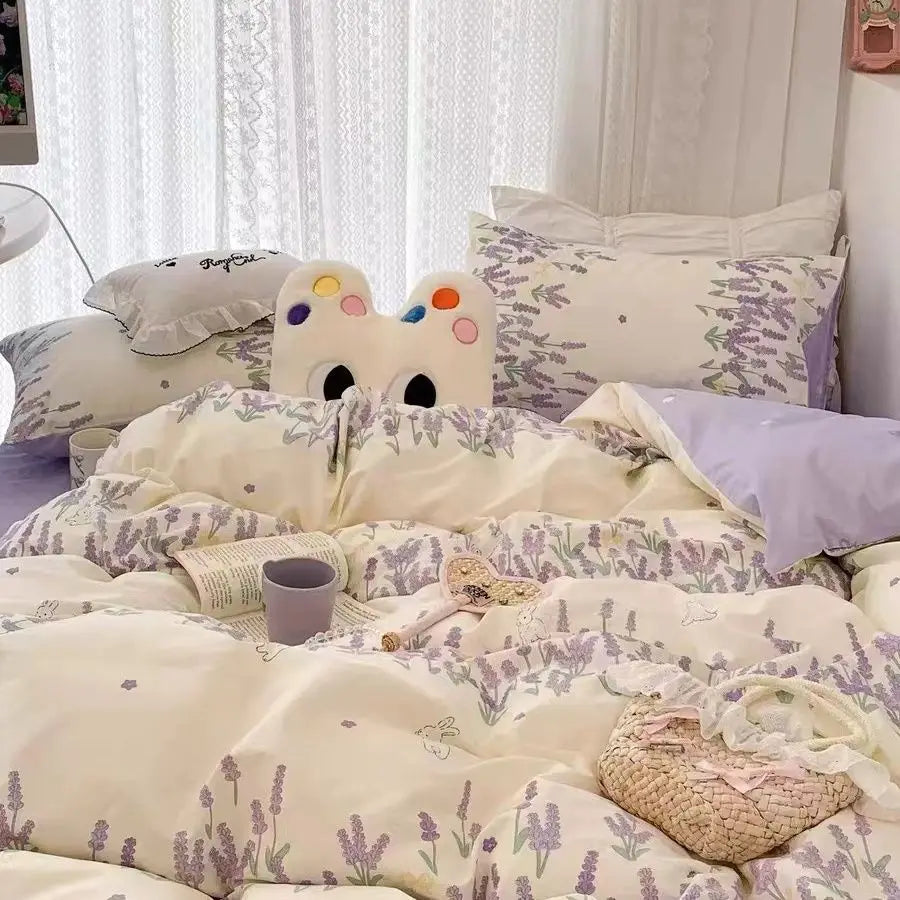 Cherry Cute Bedding Set Flat Sheet Pillowcases No Filler Ins Spring Kids Audlt Single Full Size Home Hotel Bed Linens
