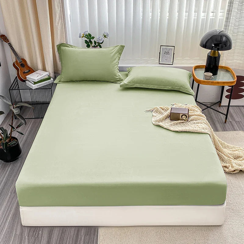 1Pc Fitted Bed Sheet With Elastic Band Solid Color Anti-slip Adjustable Mattress Cover for Single Double King Queen Bed