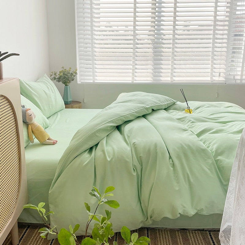 Bedding Set High Quality Fabric Duvet Cover Set Solid Color Bed Cover Set Single Double King Size Quilt Cover Set