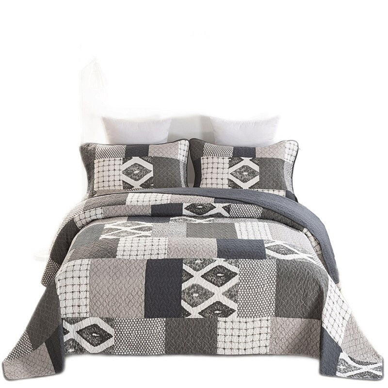 100% Cotton Simple gray Plain Weave 3pcs Printed Quilted Quilt Pillowcase Free Shipping