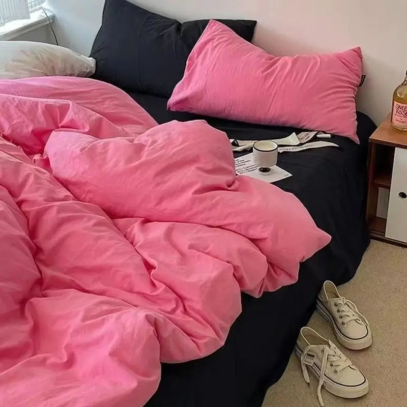 Ins Style Bedding Set Nordic Single Double Flat Sheet Duvet Cover Pillowcase Soft Microfiber Full Queen Size Bed Linen