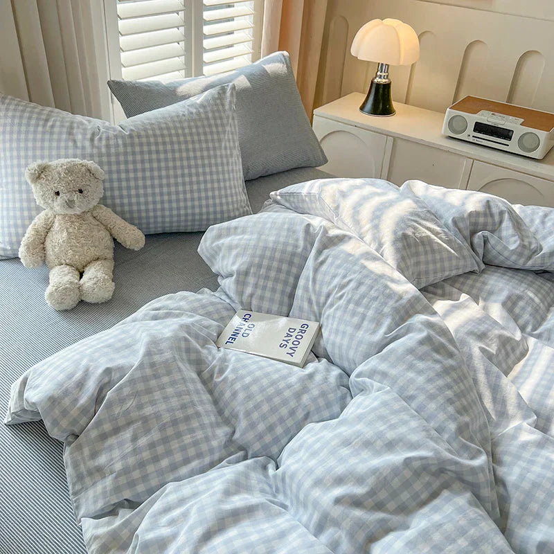 4 New Lattice Duvet Cover Set with Sheet Pillowcases No Filling Warm Bed Linen Twin Full Queen Size Grid Home Bedding Set
