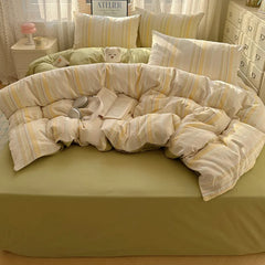 Striped Bedding Set INS Nordic Girls Soft 100% Cotton Bed Sheet Queen King Size Duvet Set Comforter Set Pillowcase Bed Linens