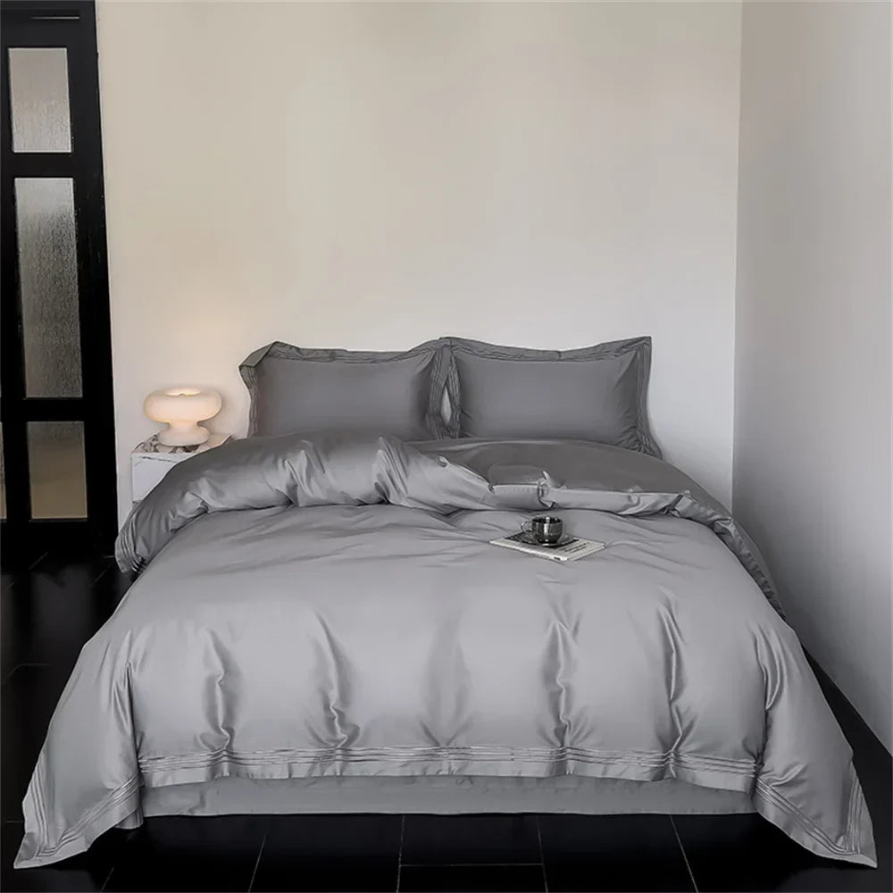 1200TC Embroidered Egyptian Cotton Bedding Set 4pcs King Queen Size Solid Sheet Duvet Cover Pillowcase Bed Linens