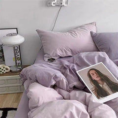 Ins Style Comfortable Bedding Set And Adult Sheets, Solid Color Skin Friendly Down Duvet Cover Set No Filling