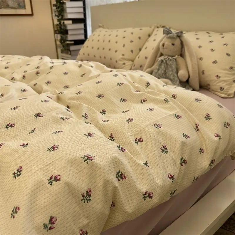 Simple Bedding Set Plaid Sold Color Single Queen Size Duvet Cover No Filling Boys Girls Flat Sheet Pillowcase Kit