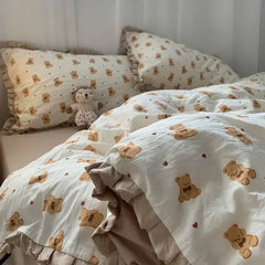 French Style Bedding Set Pastoral Colored Grape Double-layer Gauze Light Purple Washing Cotton Duvet Cover Bed Sheet Comforter