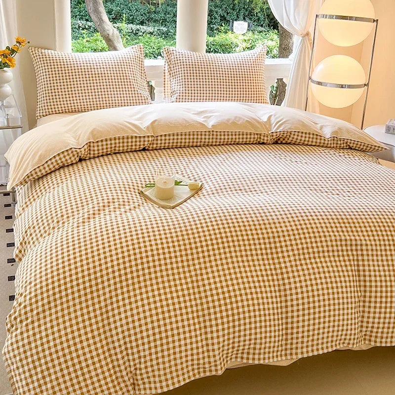 Black White Small Checks Printed Bed Set Floral Duvet Cover Pillowcase Bedding Set Bed Sheet Quilt Cover Single Queen King Size