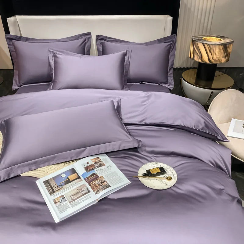 200S Count Long Staple Cotton Solid Color 100% Cotton Duvet Cover Quilt Single Pillowcase Sheet Fitted Bedding Set Queen King