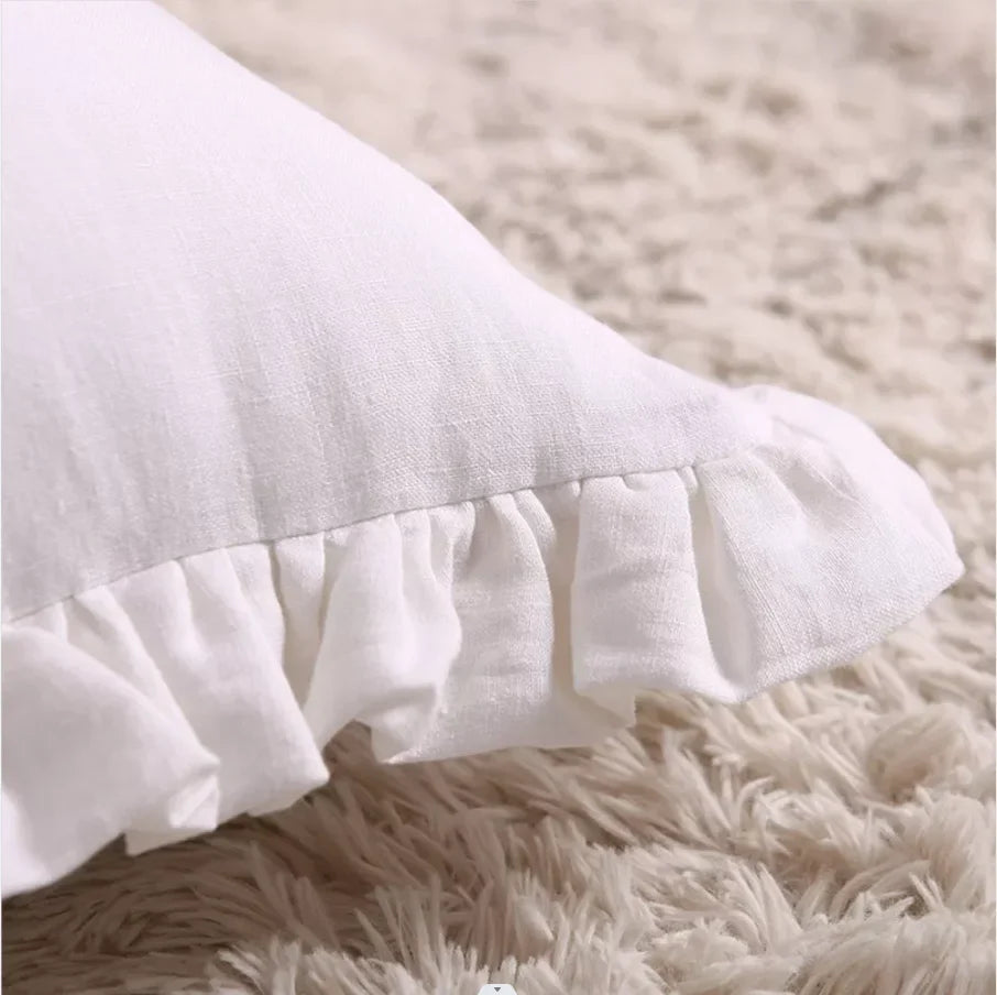 100% Pure Linen Ruffle Throw Pillowcases,Soft Comfortable Cushion Cover,Home Decor Sofa Pillows Cover,Living Room Couch Ornament