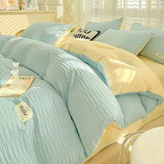 Seersucker Bedding Sets Solid Color Washed Cotton Microfiber Duvet Cover Flat Sheet Pillowcases Soft Duvet Cover Sets