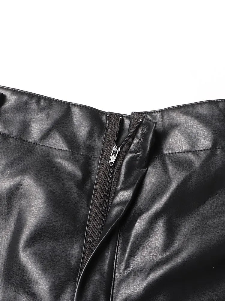 Patch-Pockets Vegan Leather Cargo Pants