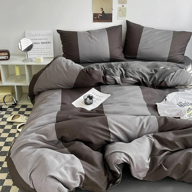 Simple Style Bed Linen Set Skin-friendly Bedsheet Set Pillowcase Brushed Bedclothes Single/Full/Queen/King Size Bedding Set