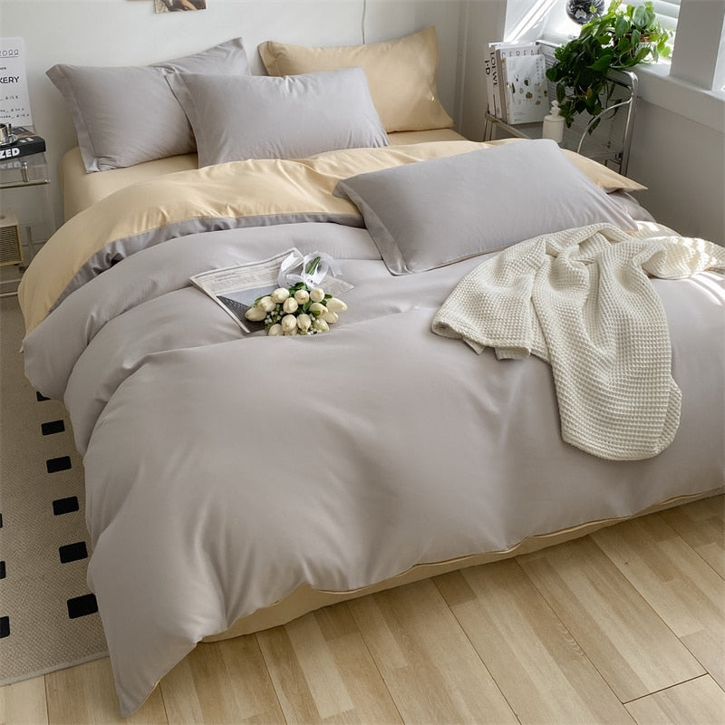Brushed Washed Cotton Bed Set Flat Sheet Pillowcases Quilt Cover Bed Linen Peach Duvet Covers For Girls