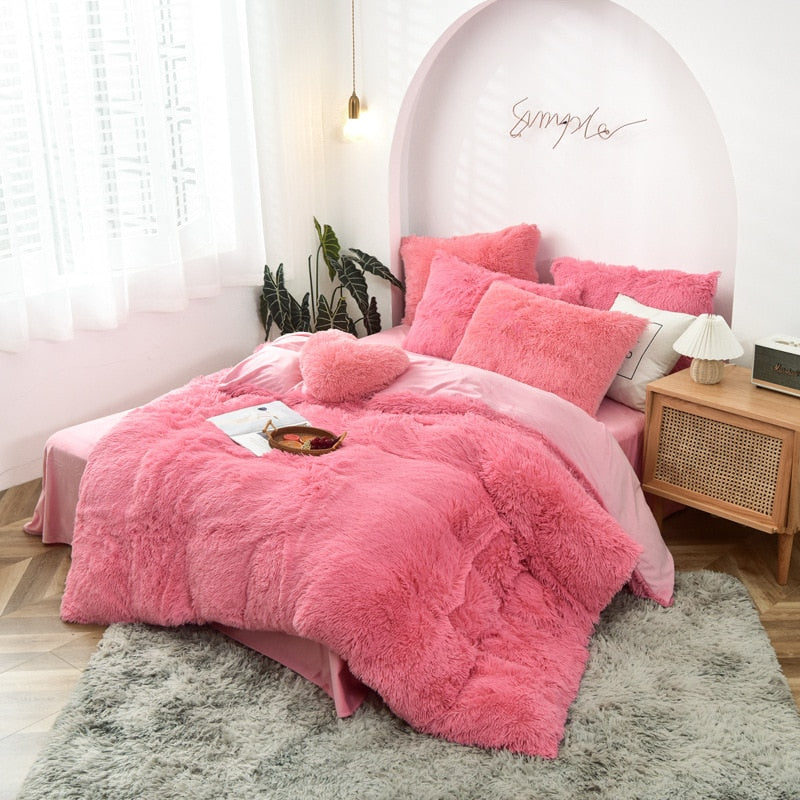 Bedding Set Luxury Winter Warm Thicken Mink Fleece Duvet Cover Bed Sheet and Pillowcases Quilt Cover Queen King Size 150x200cm