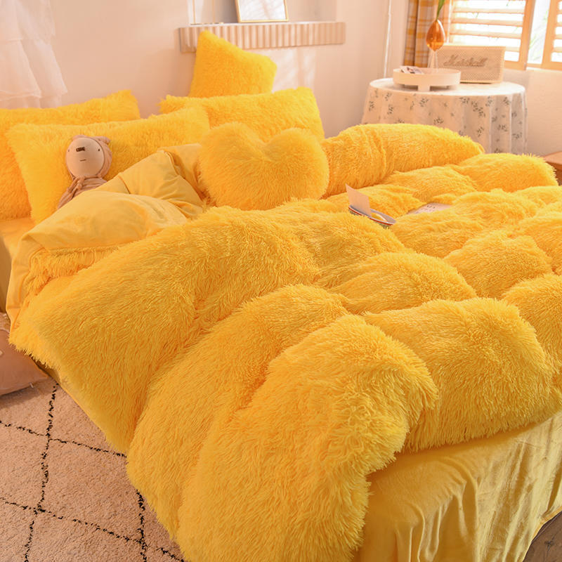 4pcs Autumn and Winter Warm and Thick Solid Color King Size Bedding Set Sheet Quilt Cover Pillowcase 220x240cm