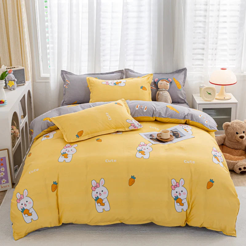 Cartoon Print Home Bedding Set Simple Fresh Comfortable Duvet Cover Set with Sheet Comforter Covers Pillowcases Bed Linen