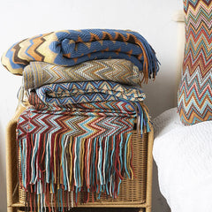 Bohemian Style Blanket Tassels Shawl Yarn Dyed Blanket Sofa Towel manta Home Bedside Blanket Decoration Plaid (No Pillowcase)