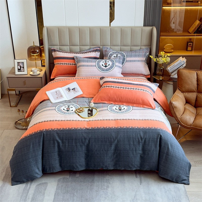 4pcs Autumn and Winter Thickening Soft Bedroom Bedding Set Home Textile Geometric Pattern Sheet Quilt Cover Pillowcase