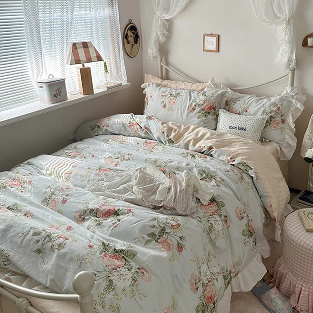 100% Cotton French pastoral style Bedding Set Soft Duvet Cover Bedclothes Bedspread Pillowcases Flat Sheets Comforter Sets