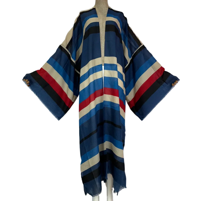 Warm Striped Maxi Kimono Cardigan - WINI