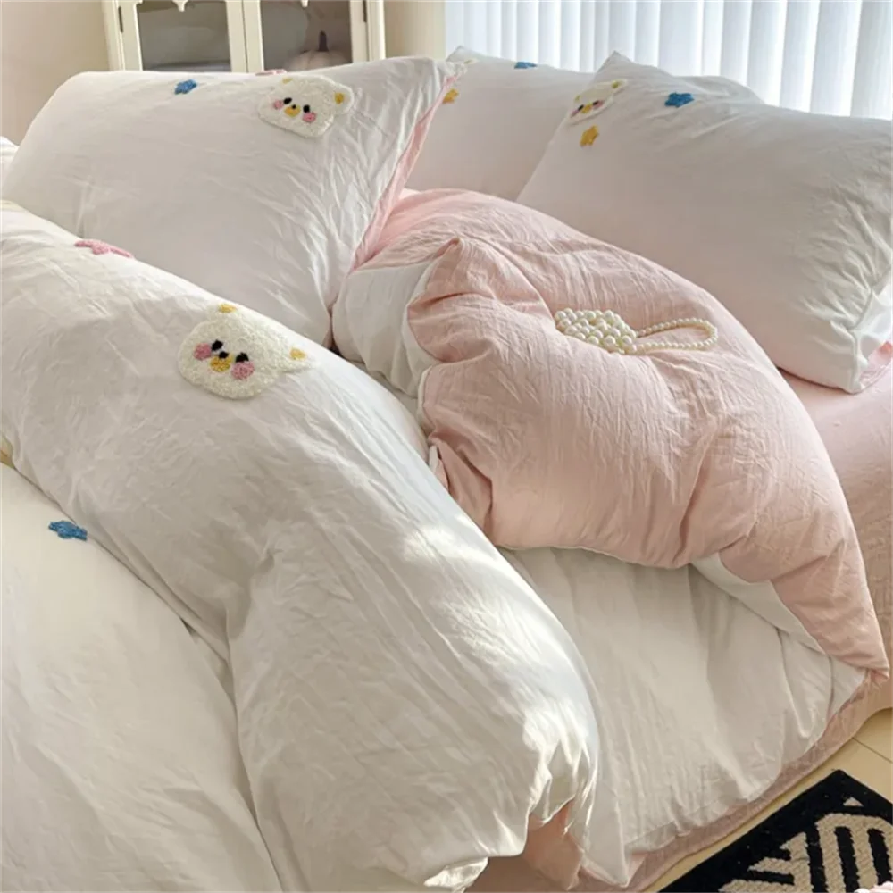 INS Style Bedding Sets Quilt Cover Sets Romantic Bedclothes Decor Woman Girls Bedroom Duvet Cover Sets 4pcs