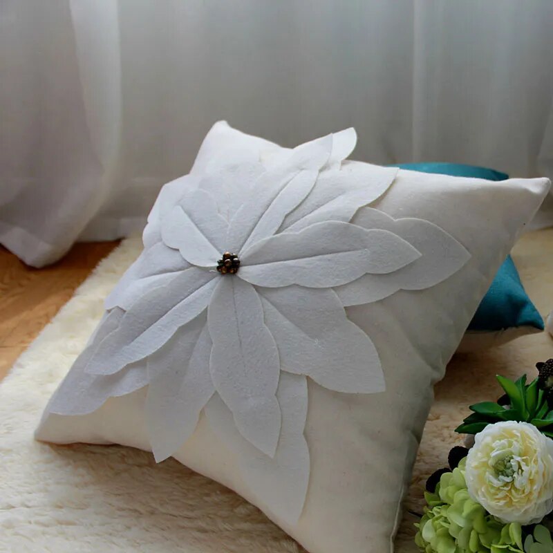 45x45cm Throw Pillows Cotton Linen Flower Embroidery Pillowcase Cover Sofa Car Cushion with Core Home Decor for Living Room