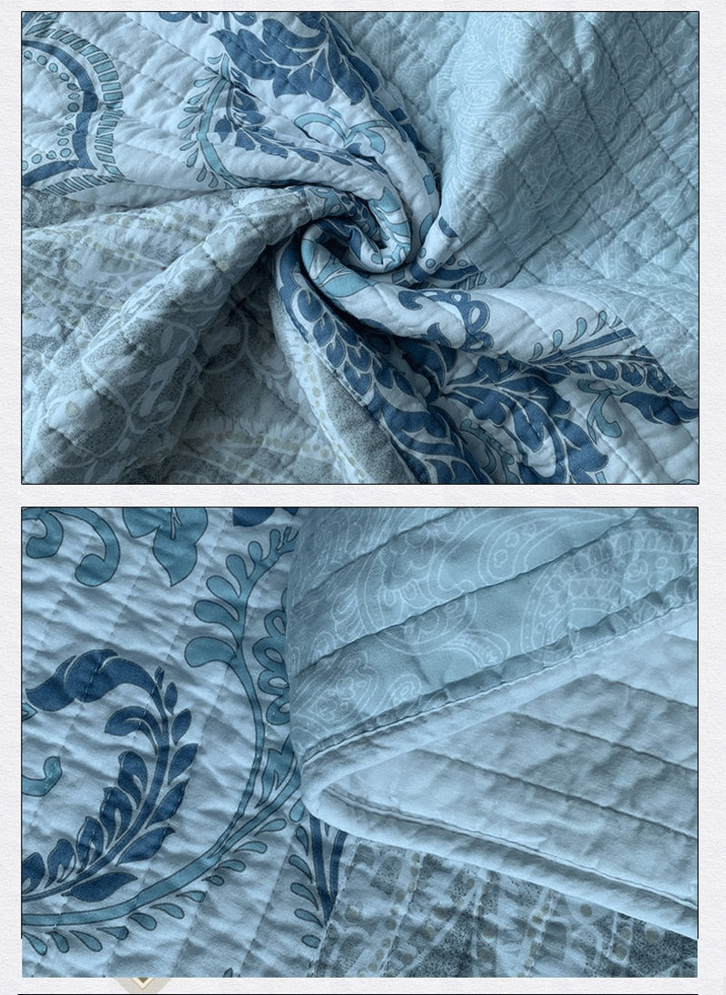 100% Cotton Modern Minimalist Light Blue 3pcs Printed Quilted Quilt Pillowcase Free Shipping