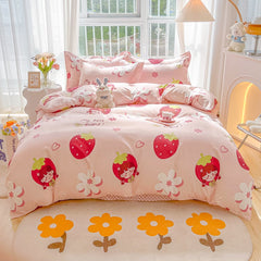 Cotton Home Textile Rose Floral Bedding Set Boy Girl Duvet Cover Flat Sheet Pillowcase Aesthetic Bedcloth Double Queen Bed Linen